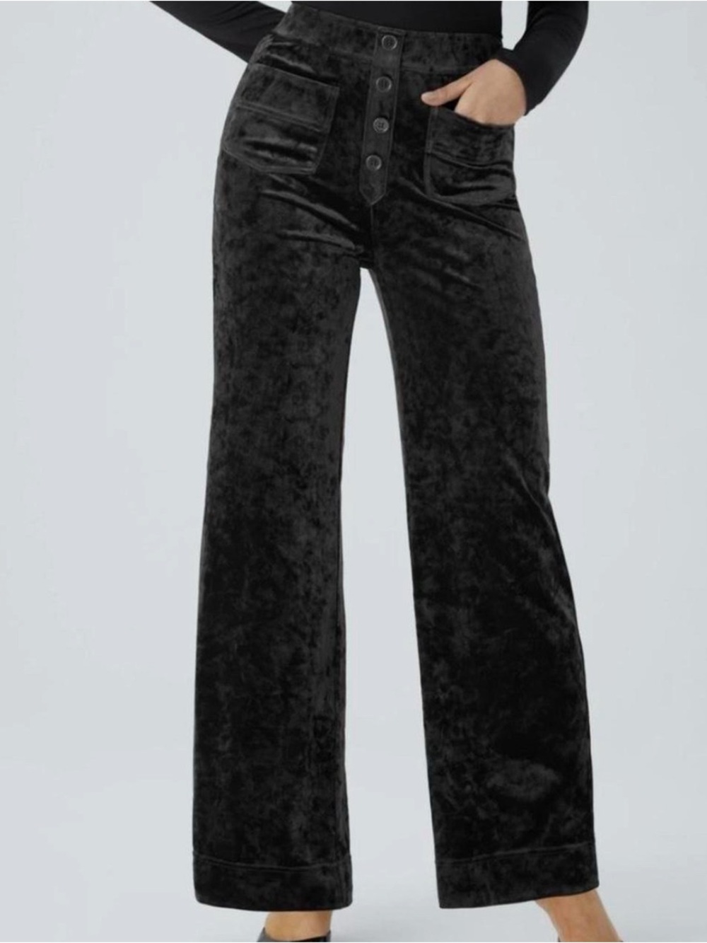 HALARA High Waisted Front Pockets Straight Leg Velvet Casual Black L
Pants Loung